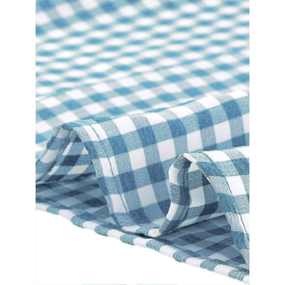 Summer Gingham Tops Square Neck Ruffle Cap Sleeve Blouses Lake Blue - Picture 5 of 6